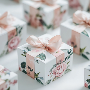 Handmade Ivory Rigid Gift <b>Boxes</b> Square Shape With Ribbon Bow <b>Floral</b> Decoration For Gift And Craft Packaging - Product Image 3