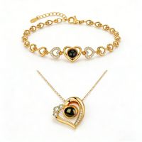 Collier unisexe personnalisé avec projection photo en forme de cœur en acier inoxydable plaqué or et zircon, idéal pour le dropshipping de bijoux