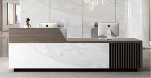 Tùy chỉnh màu sắc bằng gỗ phía trước bàn quầy tiếp tân bàn tiếp tân quầy hiện đại rắn bề mặt khách sạn Salon bàn tiếp tân - Product Image 5