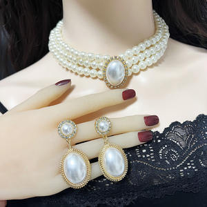 สร้อยคอลูกปัดหลายชั้นและต่างหูชุดเครื่องประดับสำหรับงานแต่งงานสร้อยคอคริสตัล - Product Image 1