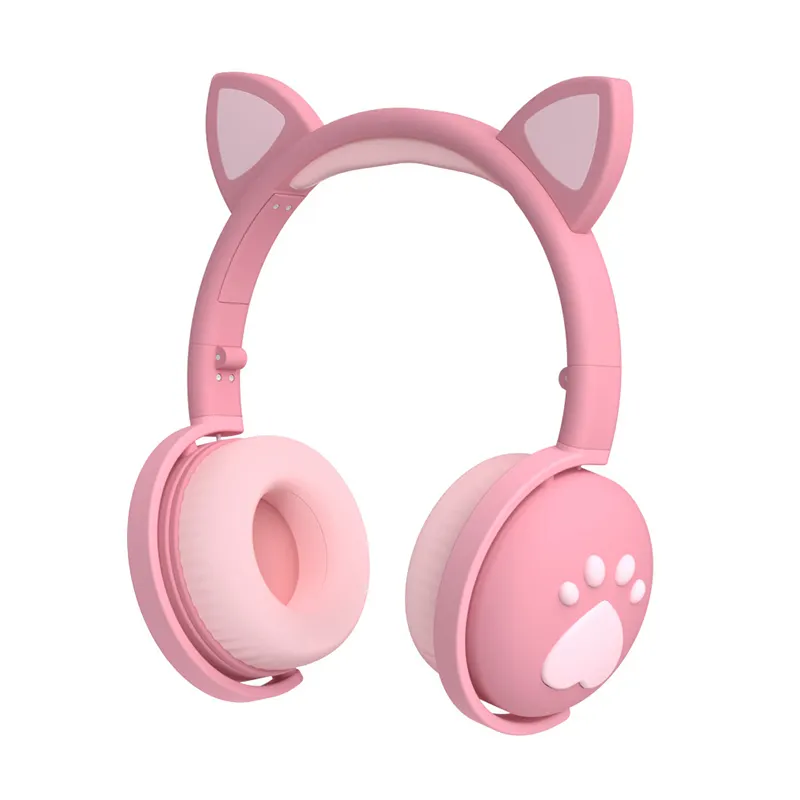 BK1 2023 Hot Kids Music Headset With MIc Flashing Light Cat Ear Wireless Wired Multifunction Headphone With TF Card For Girls