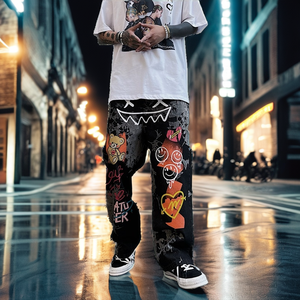 Vaqueros rectos de moda urbana para hombre, estilo hip hop, lavado a la piedra, corte medio oscuro, holgados para invierno, con estampado láser, ¡gran oferta! - Product Image 2
