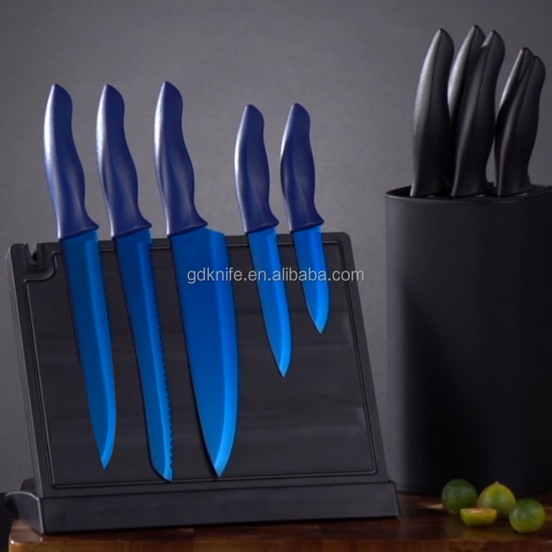 yangjiang professional colorful titanium blade stainless steel chef kitchen knife sets with plastic handle