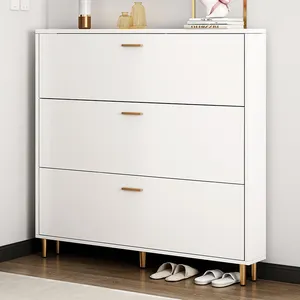 خزانة أحذية خشبية احترافية متعددة الطبقات بيضاء قابلة للإمالة، خزانة أحذية عمودية - Product Image 1