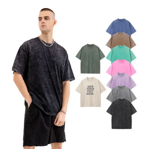 T-shirts vintage personnalisés en gros, vierges, 230 g/m², délavés à l'acide, coupe oversize, en coton épais, pour hommes - Product Image 4