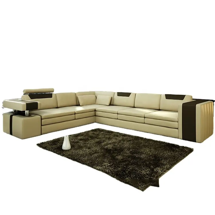 Luxury L Shaped Corner Genuine Leather Lounge Sofa Set Đồ Nội Thất Gia Đình Sofa Cho Phòng Vẽ