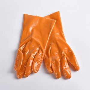 Gants de sécurité industriels imperméables anti-huile et anti-chimiques en PVC orange entièrement enduits de caoutchouc antidérapant de qualité 27 cm 30 cm 35 cm 40 cm - Product Image 2