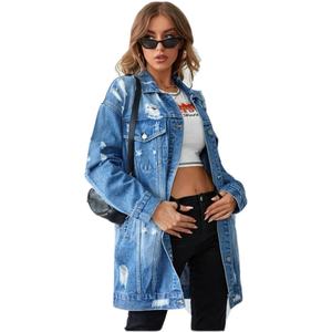 Chaqueta vaquera desgastada de verano personalizada para mujer, chaqueta de mezclilla extragrande para dama - Product Image 1