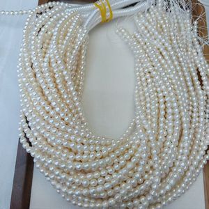 Cao Ánh 5-6Mm Vòng Trắng Zhuji Nước Ngọt Đầy Đủ Khoan Bán Hoàn Thành Sợi Ngọc Trai Cho Đồ Trang Sức Làm - Product Image 5