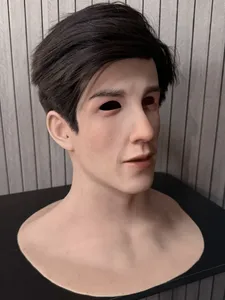 قناع سيليكون واقعي بشعر طويل، قناع رأس كامل لرجل وسيم، مناسب للهالوين والتنكر والمسرح - Product Image 2