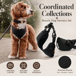 Harnais pour <span class=keywords><strong>chien</strong></span> en tissu bouclé avec logo personnalisé, collier et laisse pour <span class=keywords><strong>chien</strong></span> à étiquette privée, harnais anti-traction pour <span class=keywords><strong>chien</strong></span> et ensemble laisse - Product Image 2