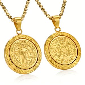 Collana Girevole con Ciondolo Personalizzato Creativo in Acciaio Inossidabile a Catena a Maglie, Stile Europeo Americano, San Benedetto Esorcista, da Uomo - Product Image 5