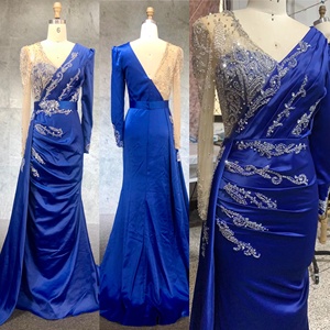 Abiti da Sera a Sirena Blu di Alta Qualità in <span class=keywords><strong>Raso</strong></span> con Maniche Lunghe 2022 con Perline Eleganti per Feste da Donna - Product Image 3