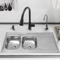 Évier de cuisine double bac grande taille 120*60cm en acier inoxydable, avec égouttoir intégré, style ferme, pour poste de travail - Vente en gros usine