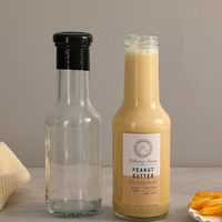 Bouteille en verre transparente de 310 ml (10 oz) pour miel, confiture, pâte BBQ, moutarde, ketchup, sauce, avec couvercle métallique à vis.