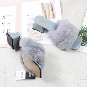 Escarpins Femme Big Furry Upper Babouches Dame <span class=keywords><strong>2022</strong></span> Mesdames Pantoufles 5CM Bas Fourrure Talons Hauts pour Femmes - Product Image 3