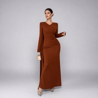 Robe longue élégante unie pour femme, drapée et évasée, à col en V asymétrique, manches longues, style portefeuille, pour soirée printanière et usage quotidien