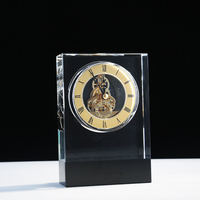 Horloge de bureau en cristal gravé au laser Pujiang avec décoration noire, taille et design personnalisables, cadeau d'amour