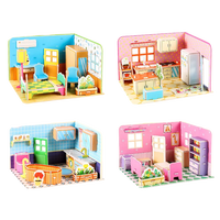 Kit Bangunan Toko Puzzle 3D Mini untuk Anak-anak Usia 5-7 Tahun Mainan Kertas Uniseks Set Permainan Perakitan Hadiah Edukasi untuk Anak-anak