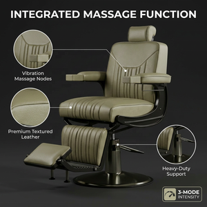 <b>Green</b> Modern Reclining Barber Chair Hydraulic Salon Styling Chair Massage Backrest Upholstered Adjustable Footrest Barber Shop - Product Image 5