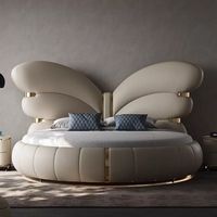 Lit rond en cuir de luxe moderne italien, forme papillon, pour chambre principale ou hôtel/salon