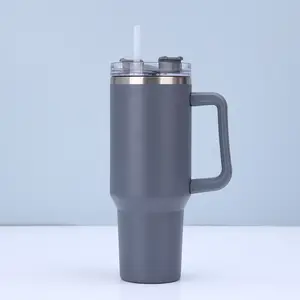 Tumbler 40 Oz cangkir logo kustom Mug perjalanan Stainless 40 oz Tumbler dengan pegangan cangkir dengan tutup dan sedotan cangkir tumbler kustom