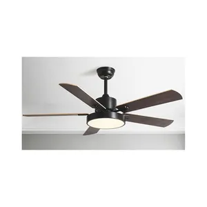 Motor doméstico de madeira maciça com 5 lâminas, ventilador de teto LED Bldc para decoração moderna e silenciosa, com luz de controle remoto, 52 polegadas