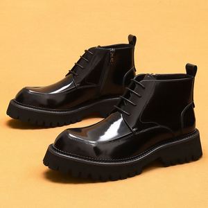 2025 Trending Winter <b>Boots</b> Genuine Leather Lace-up Glossy Patent Leather British Style Toe Chunky Sole Lightweight Breathable - Product Image 2