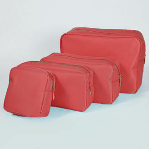 快速发货奢华化妆包蓝色尼龙旅行化妆品拉链盒大容量粉色铅笔包 - Product Image 3