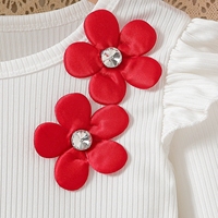 Conjunto de Ropa de Moda Infantil de Otoño de Alta Calidad, Blusa de Manga Larga con Volantes, Falda Corta Roja con Perlas, 2 Piezas, Conjunto de Ropa Navideña para Niñas