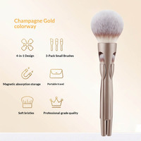 Kit de Maquillage Portable 4-en-1 en Cheveux Synthétiques avec Connexion Magnétique pour Voyage – Fond de Teint, Anti-cernes, Fard à Joues, Brillant à Lèvres, Fard à Paupières – Gain de Place