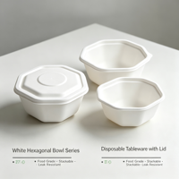 Bol hexagonal jetable en bagasse de canne à sucre avec couvercle, 1000 ml, compostable, biodégradable, en pulpe de papier, pour plats à emporter
