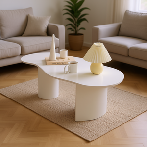 Mesa de Centro de Madera Blanca Estilo Japandi, Diseño Moderno para Sala de Estar, 47 Pulgadas, Decorativa - Product Image 2
