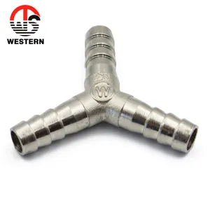 Low Price Nickel Plated barbed coupling Brass 3 Way air Fitting pneumatic Hose barb y shape Nozzle fitting
