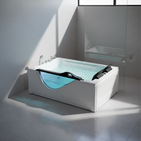 Baignoire autoportante Dewo en acrylique avec douche intégrée, hydromassage, capacité 2 personnes, écologique, en verre, pour salle de bain moderne de villa