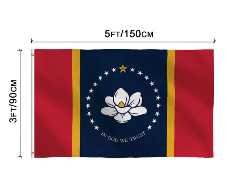 Groothandel 100% Polyester 3x5ft Voorraad In God We Trust Ons Staten Van Nieuwe Mississippi Vlag