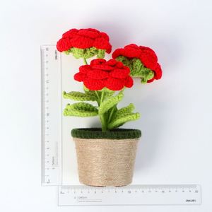 Decoración para el Hogar, Planta Artificial en Maceta de Rosa China, Flor de Hilo de Lana Tejida para Graduación, Día de la Madre o Pascua - Product Image 4