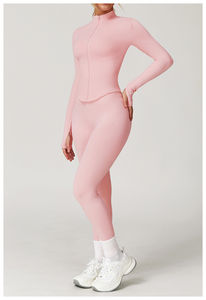 Sportbekleidung Yoga Activewear Workout-Sets Fitness Damen 3-teiliges Set Neckholder-BH Reißverschluss-Jacke Hochgeschnittene Leggings Lauf-Sportanzüge - Product Image 3