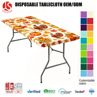 Nappe rectangulaire ajustée en PE avec imprimé dinde et citrouille de Thanksgiving, bord élastique, imperméable avec cordon de serrage pour fête de fin d'année