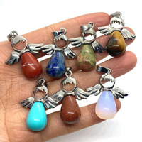 2025 nouveau pendentif en pierre d'oeil de tigre naturel 26x35mm ailes d'ange rond bijoux à bricoler soi-même accessoire Style mignon pour cadeau pour enfants