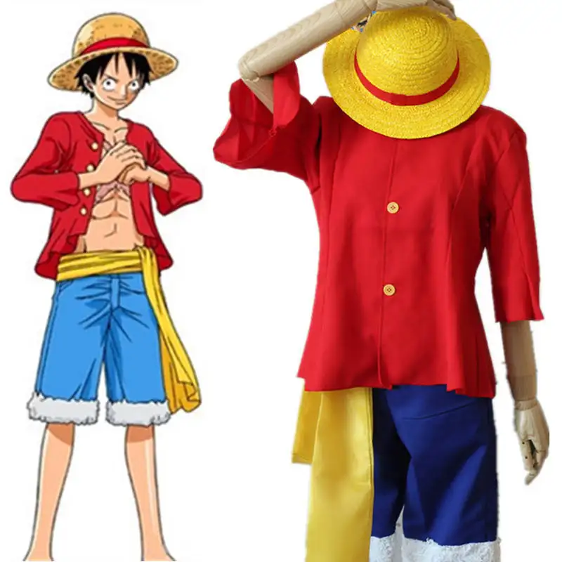 Japon animesi tek parça maymun D. Luffy kostüm komik Con rol oynamak Luffy Cosplay giyim şapka ile