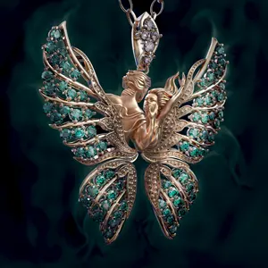 FirstMadam 14K Gold Pendant Magerit Gemstone Angel Wings Garnet Butterfly Necklace