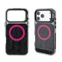 Casing HP 3-in-1 TPU+PC Resin Dua Warna Glitter Lepas Pasang dengan Bracket Lensa Kamera untuk iPhone Grosir
