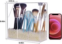 Boîte de rangement pour pinceaux de maquillage, en acrylique, avec couvercle anti-poussière, perles, grande capacité, 1 pièce
