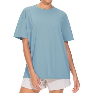 Camiseta Oversize para Mujer, Verano, Casual, Manga Corta, Cuello Redondo, Corte Holgado, Transpirable, 100% Algodón Jersey, Color Azul Tinta - Product Image 4