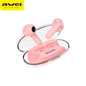 Awei Wireless Earbuds T85 Bluetooth 5.3 Kopfhörer Noise Cancel ling Mic 20 Stunden Spielzeit Wasserdichtes Premium Sound Headset Pink