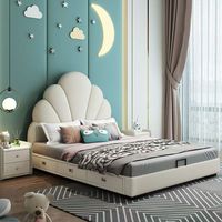 2026 Mädchen-Schlafzimmer Modernes 1,5M Einzelbett Zartrosa Prinzessinnenbett mit Muschelförmigem Kopfteil und Schubladen