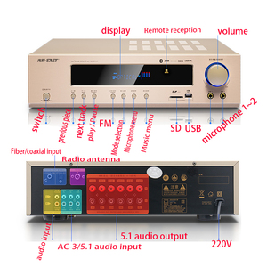 KYYSLB <span class=keywords><strong>Amplificador</strong></span> de Sonido Bluetooth 800W <span class=keywords><strong>5.1</strong></span> 220V de Alta Potencia para Cine en Casa y KTV, <span class=keywords><strong>Amplificador</strong></span> de Audio Digital Hifi <span class=keywords><strong>AV</strong></span> con Subwoofer - Product Image 3