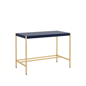 Scrivania Midriaks Blu Navy con Finitura Oro, Superficie in Metallo USB, Scrivania per Computer, Arredamento per Ufficio Domestico - Product Image 1