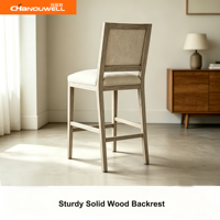 Tabouret de bar contemporain de luxe en chêne massif et tissu, chaise haute rembourrée épaisse pour îlot de cuisine, hôtel, café